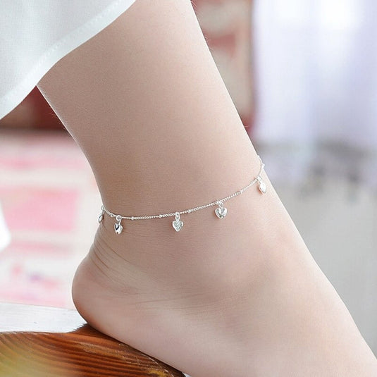 Anklets - 925 Silver, Beaded Stretch