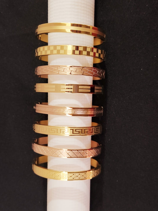 Classic Stainless Steel Cuff Bangle Self Design & Bamboo Designs with Crystals