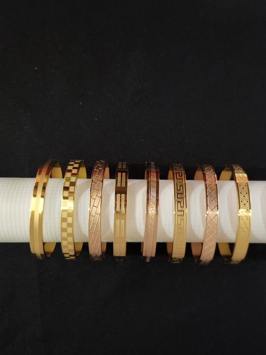 Classic Stainless Steel Cuff Bangle Self Design & Bamboo Designs with Crystals