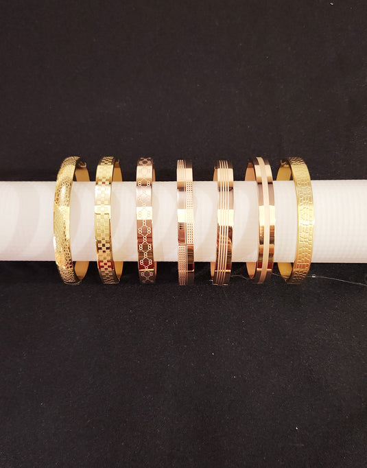 Classic Stainless Steel Cuff Bangle Self Design & Bamboo Designs with Crystals