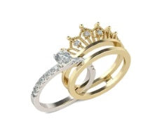 2 Piece 2 colors Crown & Solitaire set Finger Ring, Size 7