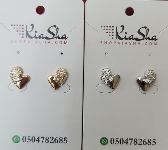 Stainless Steel  Heart Shaped Stud Earrings with crystals - gold & silver