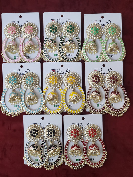 Meenakari Enamel Pearls Ethnic Jhumka