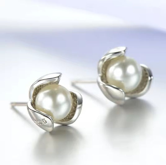 925 Silver Pearl Stud Earrings
