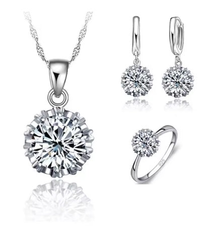 925 Silver Big Solitaire Pendant Set with Earrings