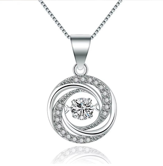 925 Silver Circle Design Zircon Studded Pendant & Chain