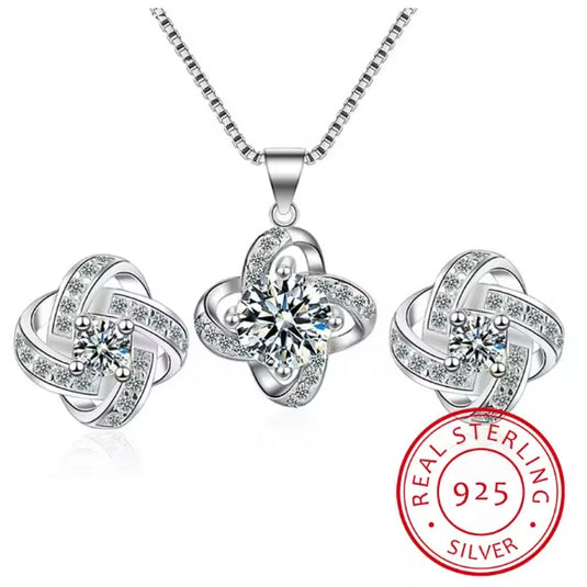 925 Silver Clover Designs Pendant Set with Earrings