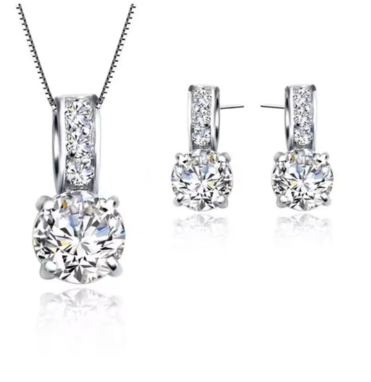 925 Silver Small Solitaire Pendant Set with Earrings