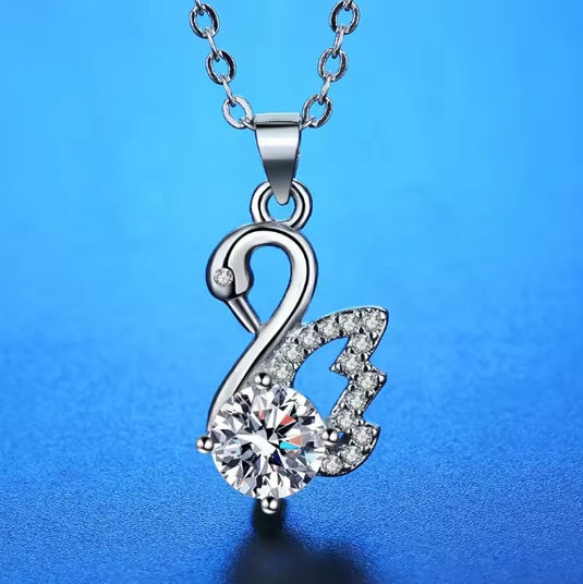 925 Silver Swan Design Crystal Studded Pendant & Chain