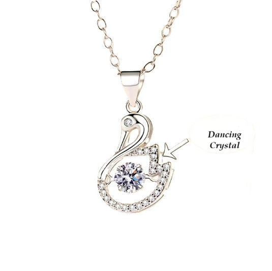 925 Silver Swan Design Dancing Crystal Pendant & Chain