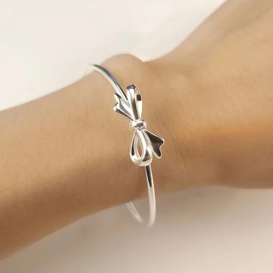 White Gold Plated Cuff Bangle in a Pretty Bow Design