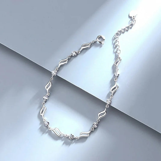 925 Silver Elegant Cubic Zircon Wave Bracelet