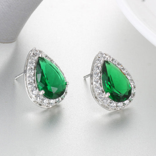 Luxury Premium Quality AD Collection Cubic Zircon Stud Earrings - Red, Yellow, Green, Light Blue, Blue