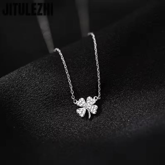 925 Silver Crystal Studded Leaf Shaped Necklace