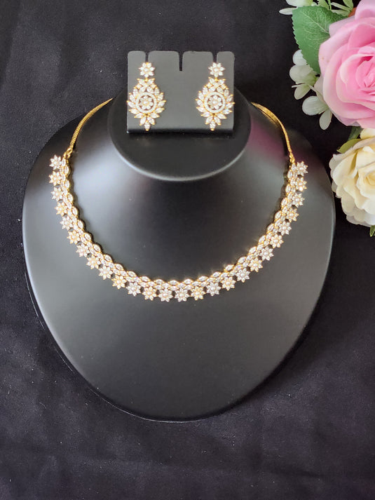 Premium AAA Grade Cubic Zircon / American Diamond Pearl Sets - Necklace & Earrings
