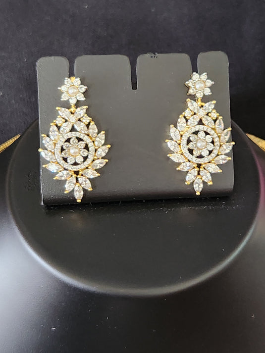 Premium AAA Grade Cubic Zircon / American Diamond Pearl Sets - Necklace & Earrings