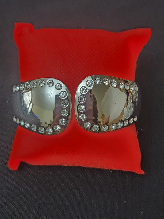 Stainless Steel Cuff Bangle Styled with Crystals - Gold