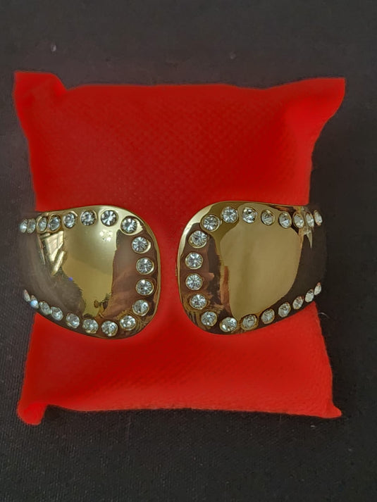 Stainless Steel Cuff Bangle Styled with Crystals - Gold