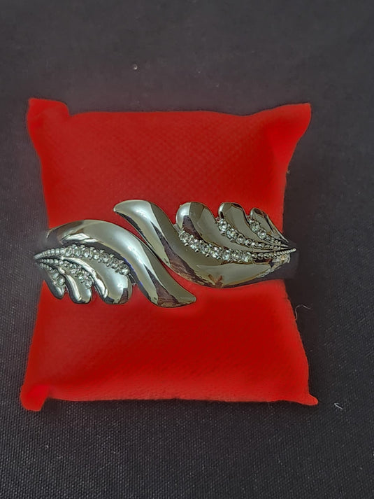 Stainless Steel Cuff Bangle Styled with Crystals - Silver