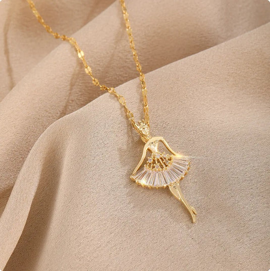 Stainless Steel Ballet Dancer in a gracefully studded Zircon pendant