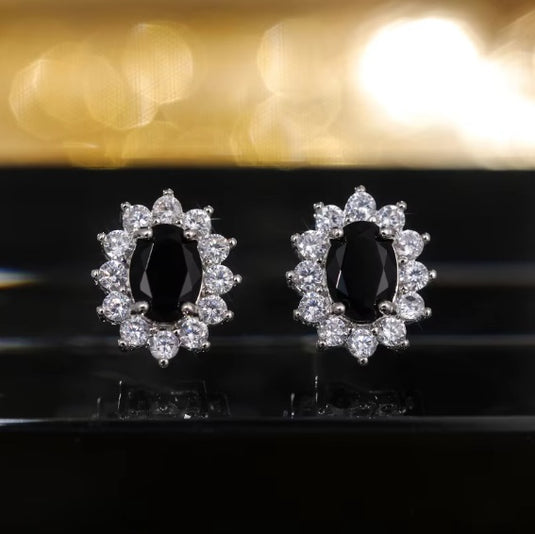 Luxury Premium Quality AD Collection Cubic Zircon Stud Earrings - Black, Blue, Green, Pink, Red, Purple