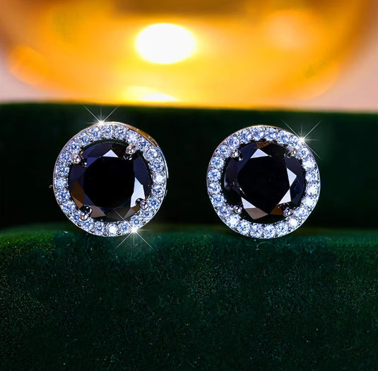 Luxury Premium Quality AD Collection Cubic Zircon Stud Earrings - Black, Red, Olive Green, Yellow, Purple, Light Blue, Green, Orange, Pink