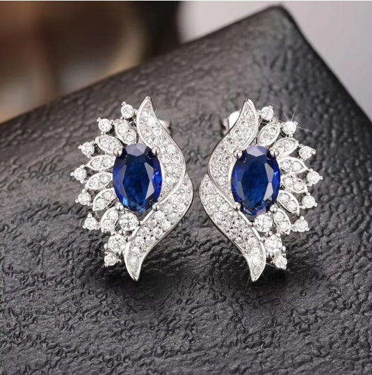 Luxury Premium Quality AD Collection Cubic Zircon Stud Earrings - Blue