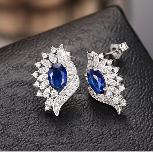 Luxury Premium Quality AD Collection Cubic Zircon Stud Earrings - Blue