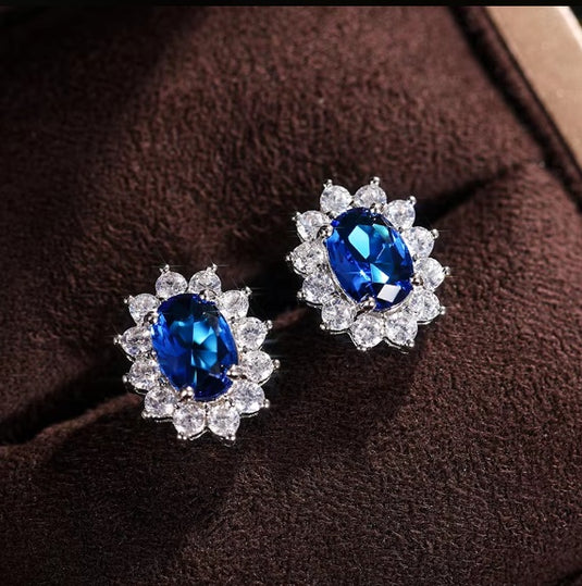 Luxury Premium Quality AD Collection Cubic Zircon Stud Earrings - Black, Blue, Green, Pink, Red, Purple