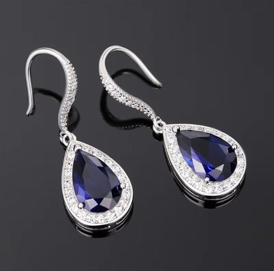 Luxury Premium Quality AD Collection Cubic Zircon Drop Earrings - Blue