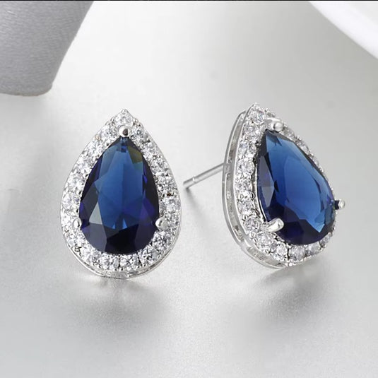 Luxury Premium Quality AD Collection Cubic Zircon Stud Earrings - Red, Yellow, Green, Light Blue, Blue