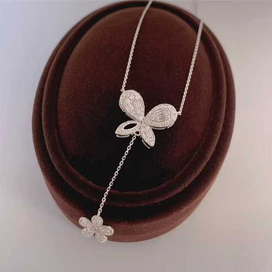 Luxury Premium Butterfly & Flower Tassel Design AD Collection Cubic Zircon Stud Drop Necklace