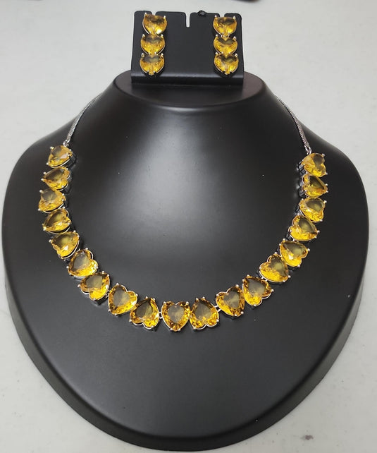 Premium AAA Grade Cubic Zircon / American Diamond Sets - Necklace & Earrings Green Blue Pink Yellow