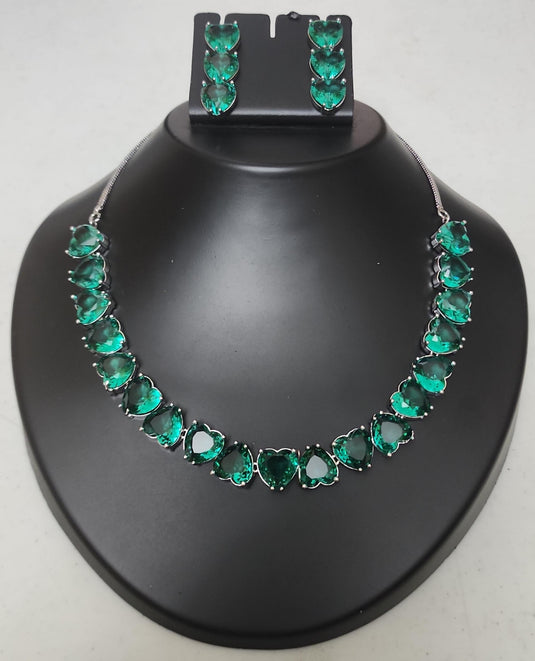 Premium AAA Grade Cubic Zircon / American Diamond Sets - Necklace & Earrings Green Blue Pink Yellow
