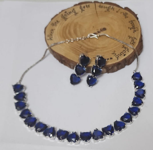 Premium AAA Grade Cubic Zircon / American Diamond Sets - Necklace & Earrings Green Blue Pink Yellow