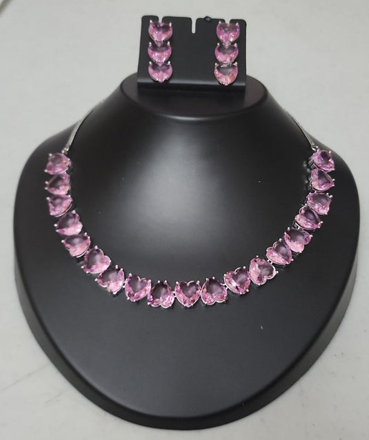 Premium AAA Grade Cubic Zircon / American Diamond Sets - Necklace & Earrings Green Blue Pink Yellow