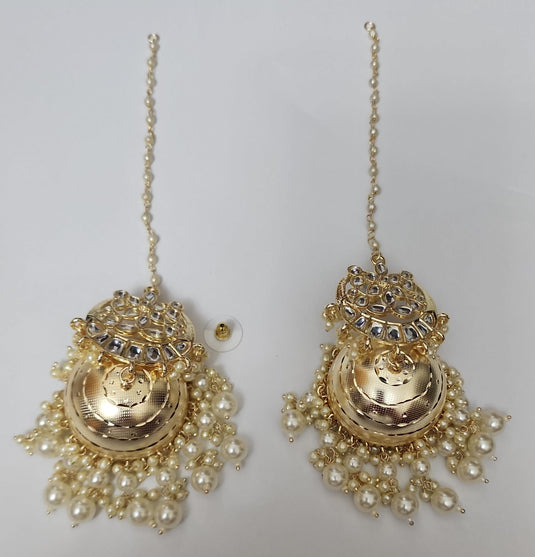 Meenakari Ethnic Kundan Jhumka Earrings with Hair Chains/Ear Chains