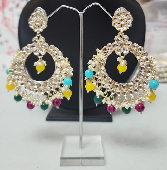 Meenakari Ethnic Kundan Jhumka Earrings