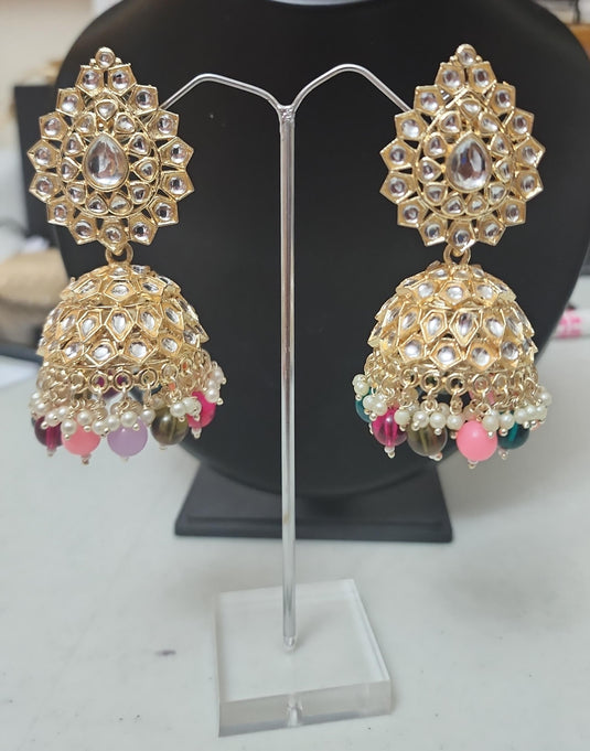 Meenakari Ethnic Kundan Jhumka Earrings