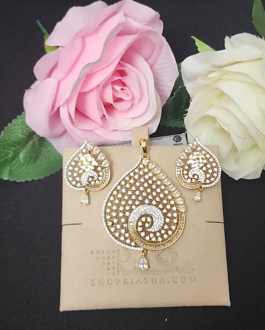 Premium AAA Grade Cubic Zircon/American Diamond Sets - Pendant & Earrings