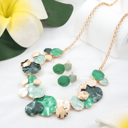 Gold Plated, Stainless Steel, Enamel Coated Stylish Set in shades of Green