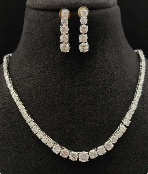 Premium AAA Grade Cubic Zircon/American Diamond Tennis Set - Necklace & Earrings