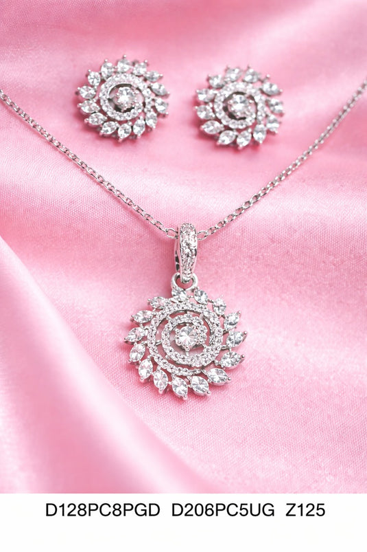 Premium AAA Grade Cubic Zircon / American Diamond Sets - Pendant & Earrings