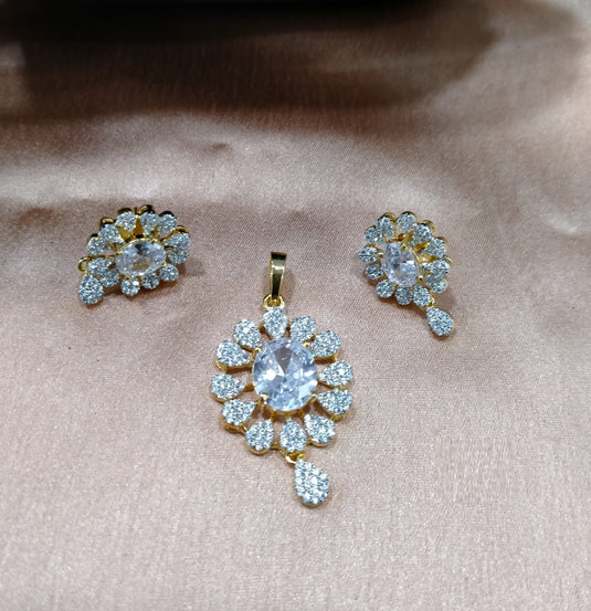 Premium AAA Grade Cubic Zircon / American Diamond Sets - Pendant & Earrings