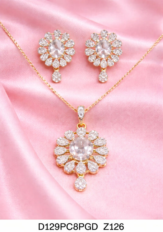 Premium AAA Grade Cubic Zircon / American Diamond Sets - Pendant & Earrings