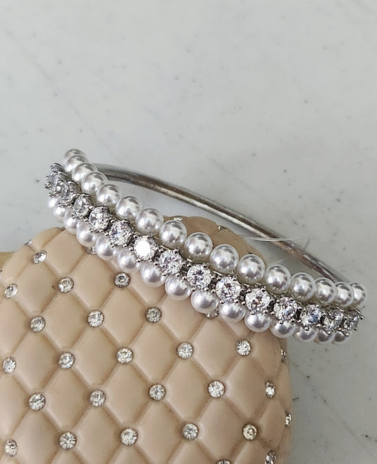 Premium AAA Grade Cubic Zircon / American Diamond Pearl Bangle