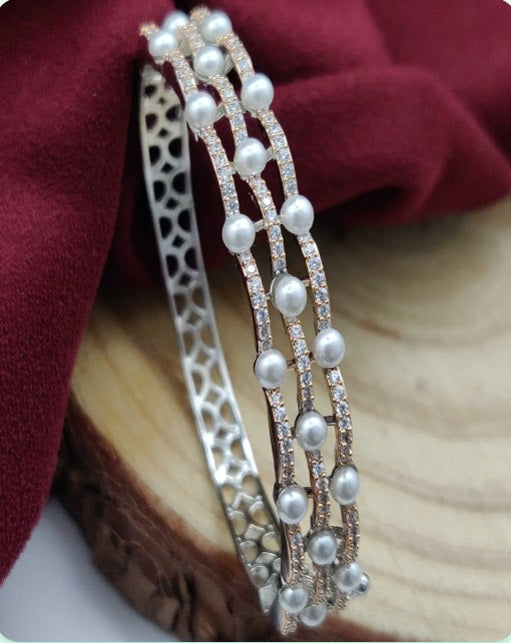 Premium AAA Grade Cubic Zircon / American Diamond Pearl Bangle