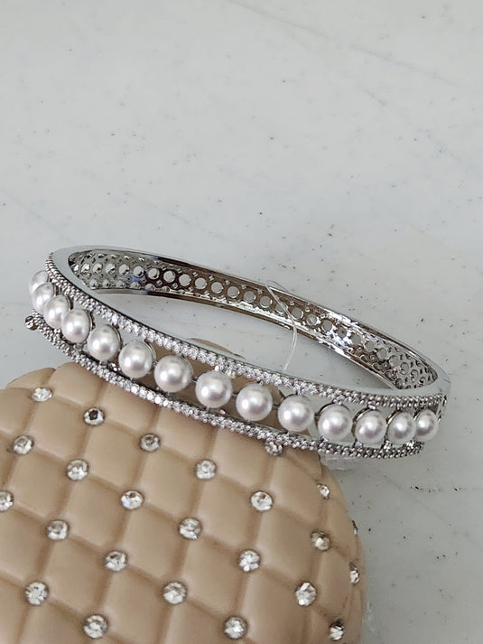 Premium AAA Grade Cubic Zircon / American Diamond Pearl Bangle