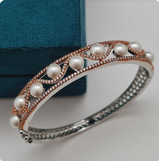 Premium AAA Grade Cubic Zircon / American Diamond Pearl Bangle
