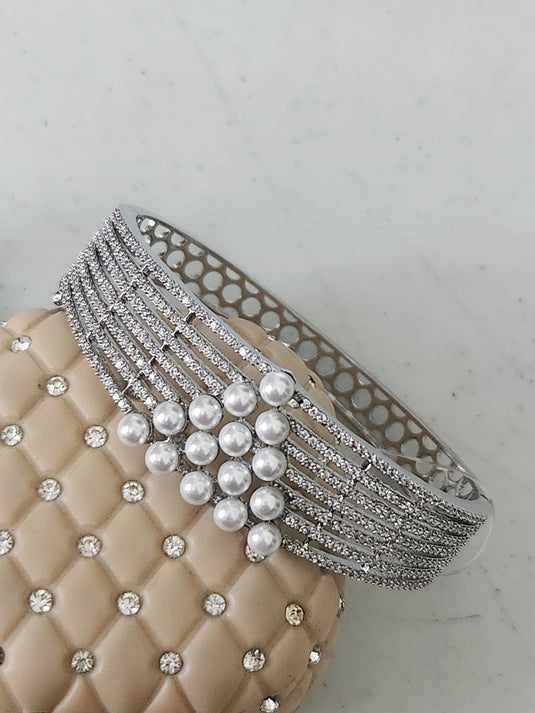 Premium AAA Grade Cubic Zircon / American Diamond Pearl Bangle